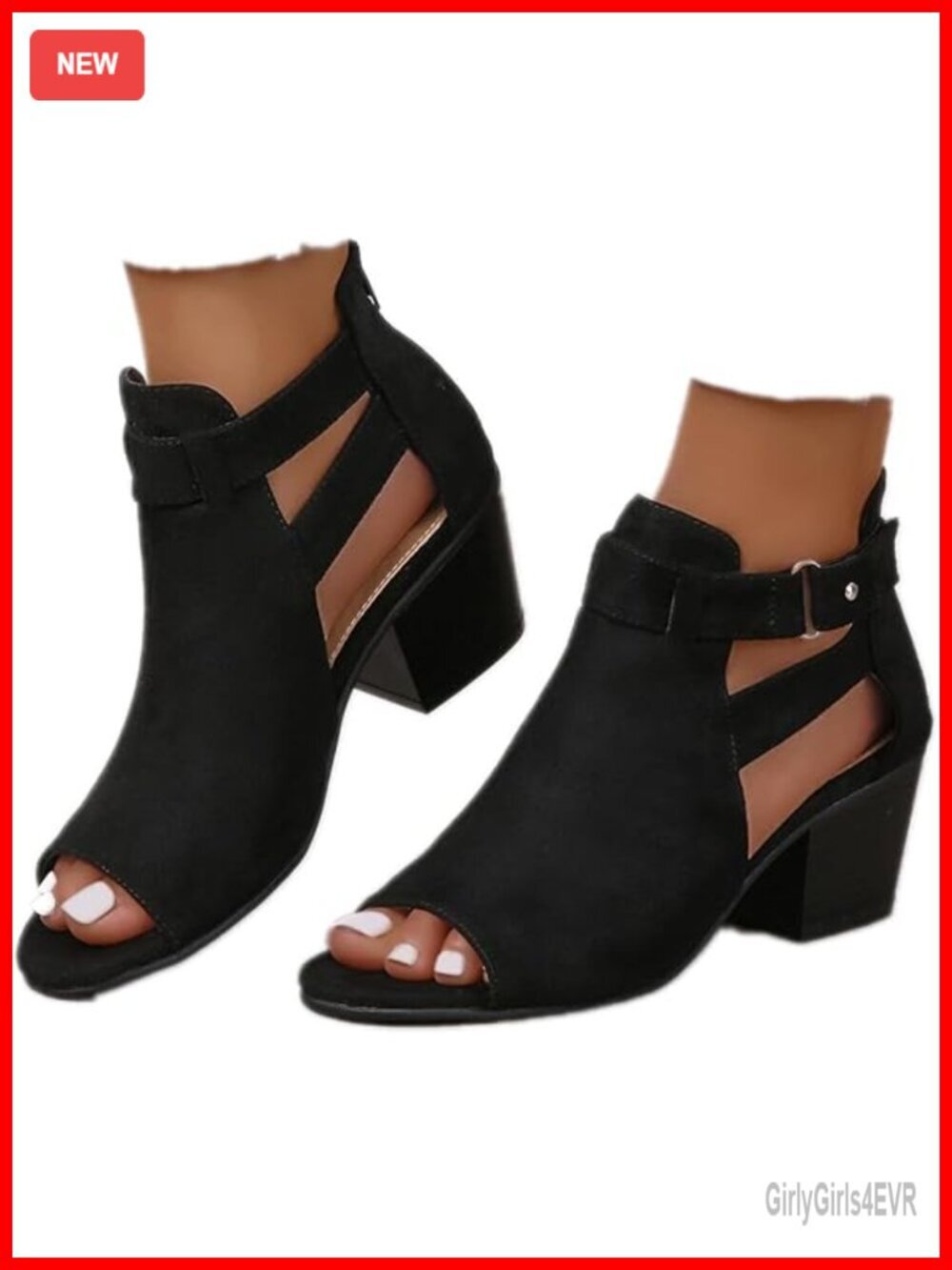 Peep Toe Ankle Booties Chunky Heels Cutout Back Zipper Sandals Suede Side Ankle